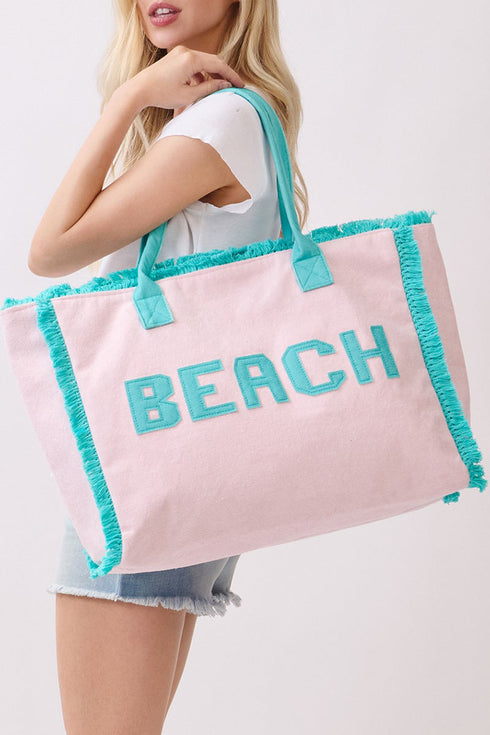 Beach Applique Pink Terry Cloth Tote
