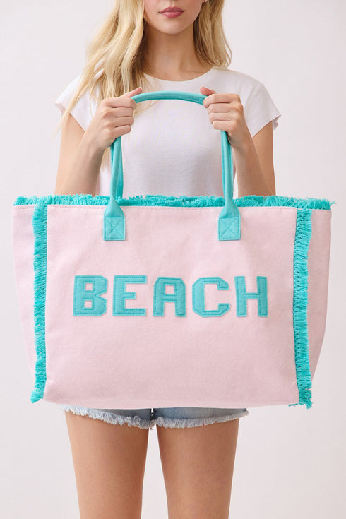 Beach Applique Pink Terry Cloth Tote