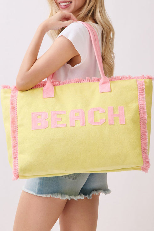 Beach Applique Yellow Terry Cloth Tote
