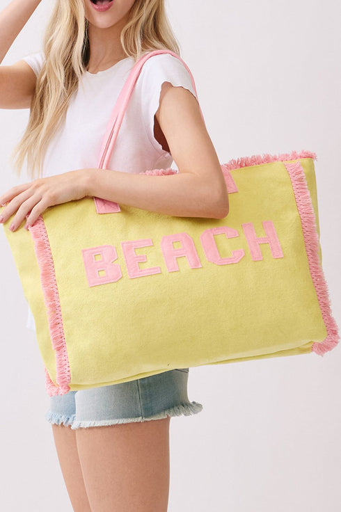 Beach Applique Yellow Terry Cloth Tote