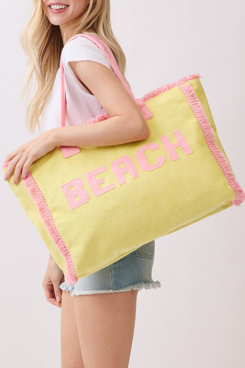 Beach Applique Yellow Terry Cloth Tote