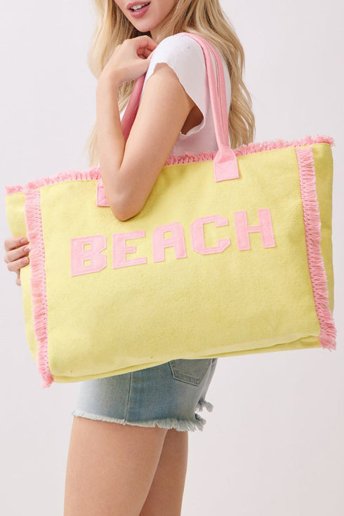 Beach Applique Yellow Terry Cloth Tote