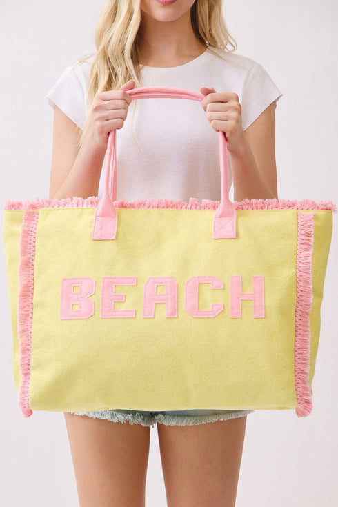 Beach Applique Yellow Terry Cloth Tote