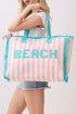 Beach Applique Pink Striped Terry Cloth Tote
