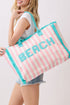 Beach Applique Pink Striped Terry Cloth Tote