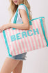 Beach Applique Pink Striped Terry Cloth Tote