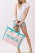 Beach Applique Pink Striped Terry Cloth Tote