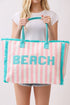 Beach Applique Pink Striped Terry Cloth Tote