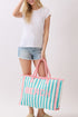 Beach Applique Teal Striped Terry Cloth Tote