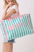 Beach Applique Teal Striped Terry Cloth Tote