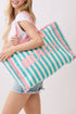 Beach Applique Teal Striped Terry Cloth Tote