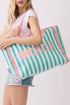Beach Applique Teal Striped Terry Cloth Tote