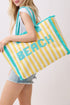 Beach Applique Yellow Striped Terry Cloth Tote