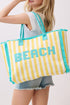 Beach Applique Yellow Striped Terry Cloth Tote