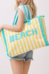 Beach Applique Yellow Striped Terry Cloth Tote