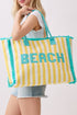 Beach Applique Yellow Striped Terry Cloth Tote