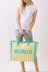 Beach Applique Yellow Striped Terry Cloth Tote