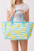 Lemon Drop Fringe Blue Striped Tote