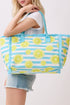 Lemon Drop Fringe Blue Striped Tote