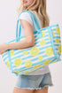 Lemon Drop Fringe Blue Striped Tote