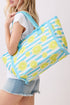 Lemon Drop Fringe Blue Striped Tote