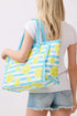 Lemon Drop Fringe Blue Striped Tote