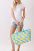 Lemon Drop Fringe Blue Striped Tote