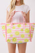 Lemon Drop Fringe Pink Striped Tote