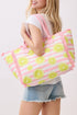 Lemon Drop Fringe Pink Striped Tote