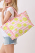 Lemon Drop Fringe Pink Striped Tote