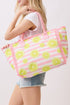 Lemon Drop Fringe Pink Striped Tote