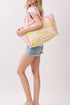 Lemon Drop Fringe Pink Striped Tote