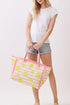 Lemon Drop Fringe Pink Striped Tote
