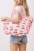 Cherry Crush Fringe Pink Striped Tote