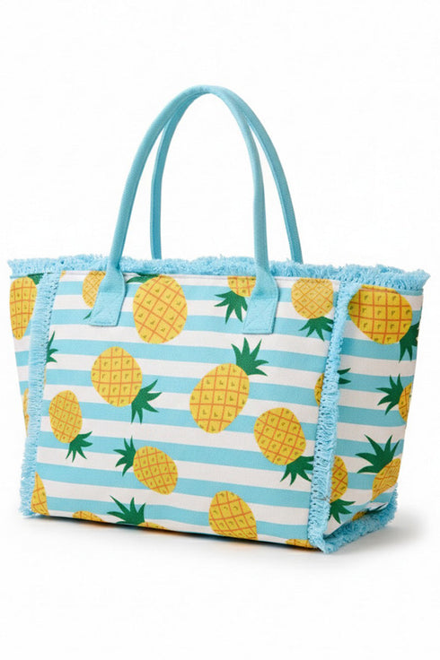Pineapple Punch Fringe Blue Striped Tote