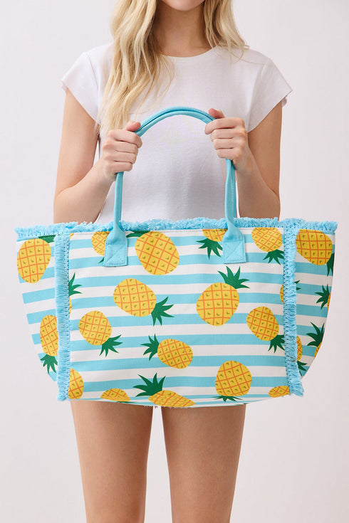 Pineapple Punch Fringe Blue Striped Tote