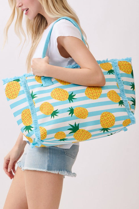 Pineapple Punch Fringe Blue Striped Tote