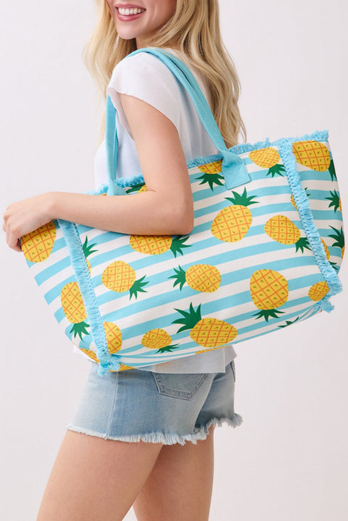 Pineapple Punch Fringe Blue Striped Tote