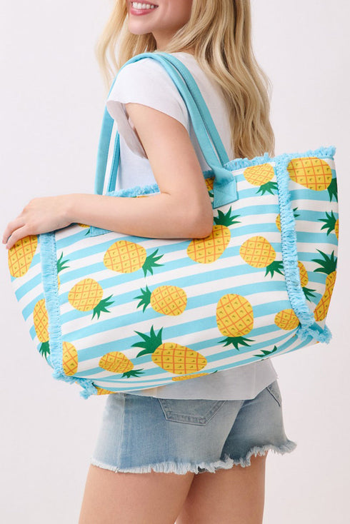 Pineapple Punch Fringe Blue Striped Tote
