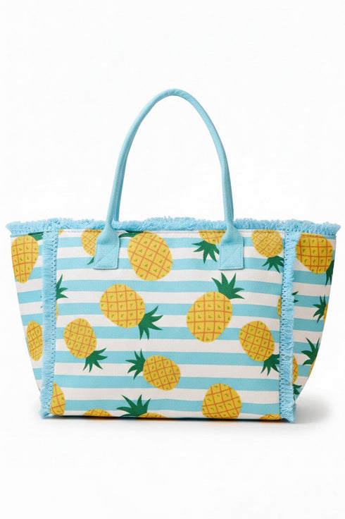 Pineapple Punch Fringe Blue Striped Tote