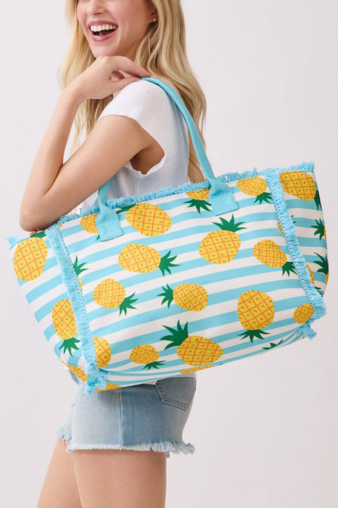 Pineapple Punch Fringe Blue Striped Tote