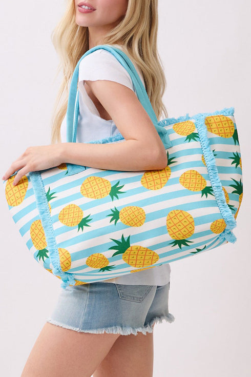 Pineapple Punch Fringe Blue Striped Tote