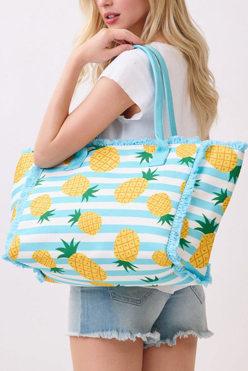 Pineapple Punch Fringe Blue Striped Tote