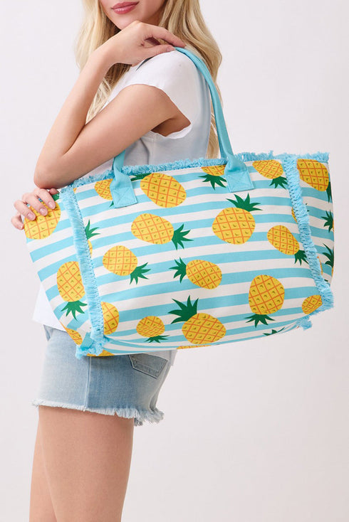 Pineapple Punch Fringe Blue Striped Tote