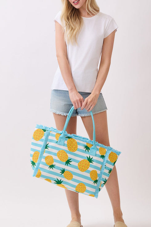 Pineapple Punch Fringe Blue Striped Tote