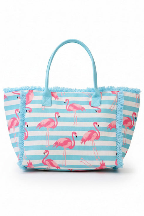 Flamingo Fizz Fringe Blue Striped Tote
