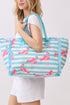 Flamingo Fizz Fringe Blue Striped Tote
