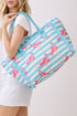 Flamingo Fizz Fringe Blue Striped Tote