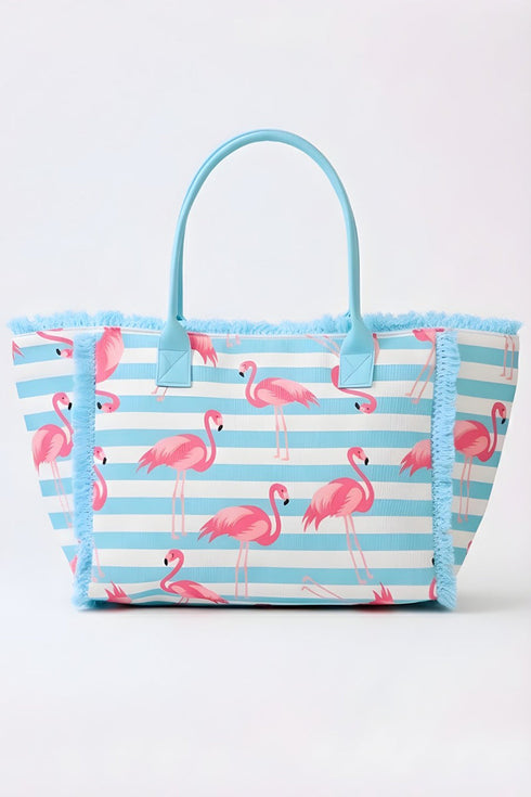 Flamingo Fizz Fringe Blue Striped Tote