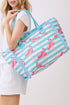 Flamingo Fizz Fringe Blue Striped Tote